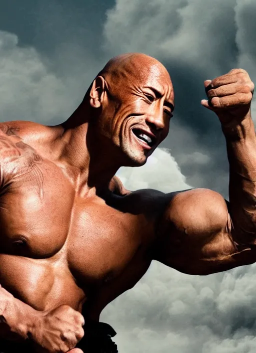 Image similar to a photograph of Dwayne Johnson ripping his own head off