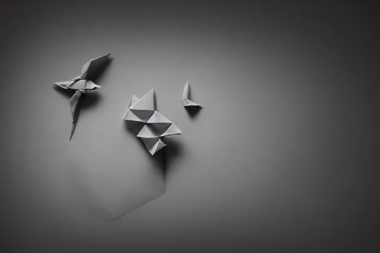 Prompt: origami life. studio lighting, black background