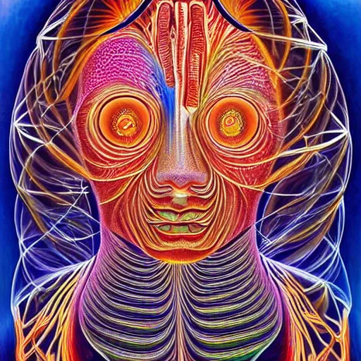 Prompt: a beautiful painting of the inner workings of the mind by alex grey