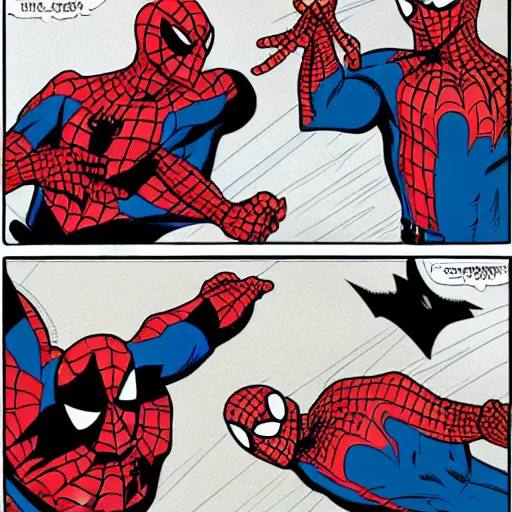 Image similar to Spiderman and Batman fighting.