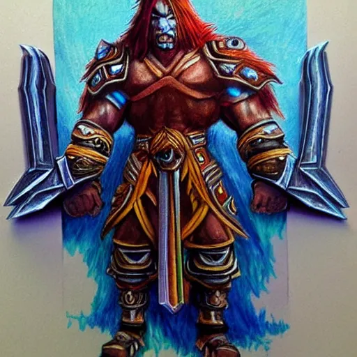 Prompt: a warrior from world of warcraft made from crayons