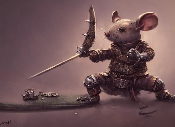 Image similar to ashigaru steampunk mouse, lacquered armor, polearm glaive, cute but determined, hard focus, art station, by jessica rossier and brian froud, cinematic