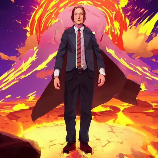 Image similar to portrait of saul goodman wielding the element of boundless magecraft, ether, anime fantasy illustration by tomoyuki yamasaki, kyoto studio, madhouse, ufotable, trending on artstation