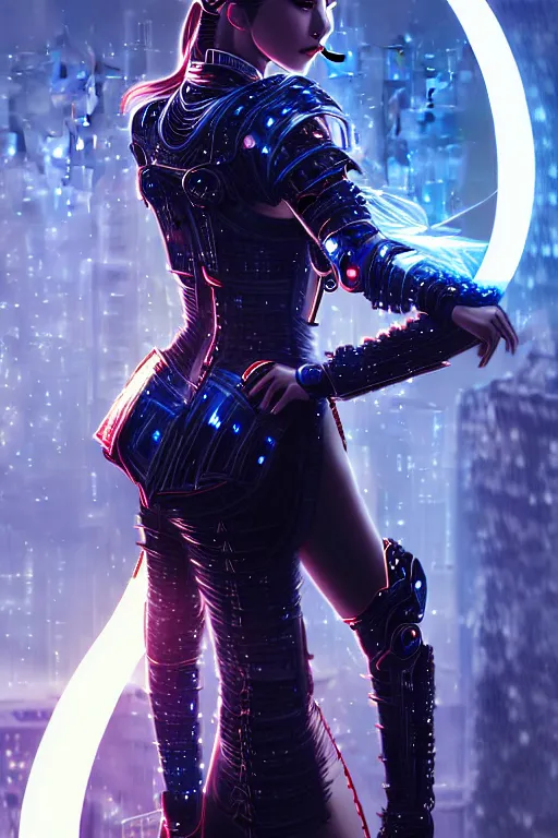 Prompt: portrait futuristic wuxia armor heroine Girl with thunder and fire sparkles and starlight, fighting in future cyberpunk beijing rooftop , ssci-fi, fantasy, intricate, very very beautiful, elegant, human structure, neon light, highly detailed, digital painting, artstation, concept art, smooth, sharp focus, illustration, art by tian zi and WLOP and alphonse mucha