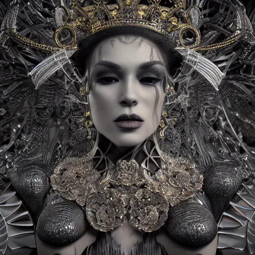 Image similar to the queen of metal, 4 k, intricate detailed, jaw dropping, gorgeous, surreal, octane render