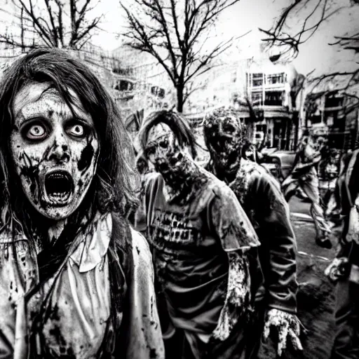 Image similar to zombie come to the square and very surprised that there's no human, film still, high detail, very long shot