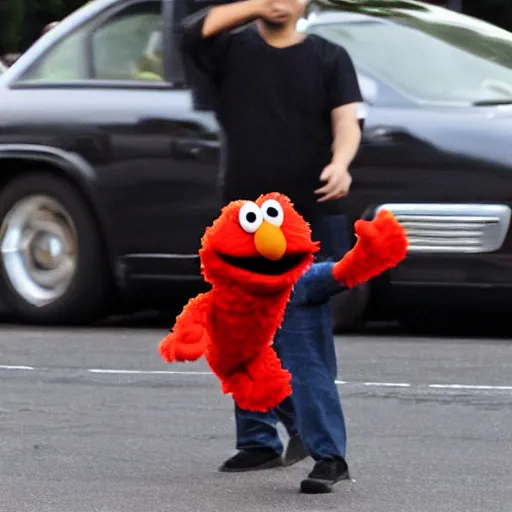 Prompt: elmo caught by paparazzi