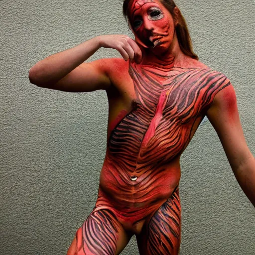 Image similar to salmon body paint human form detailed photography