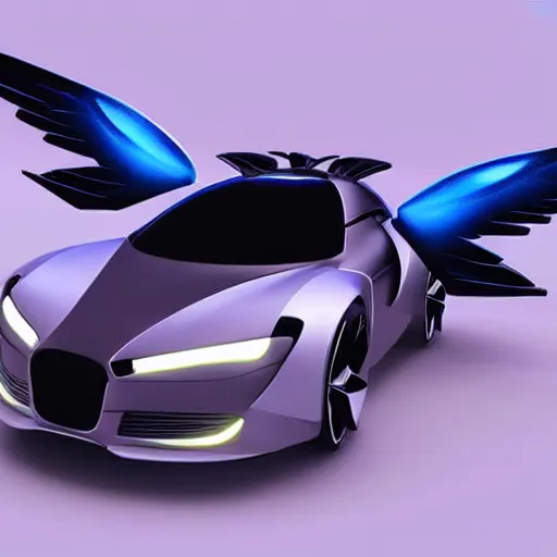 Image similar to a car with wings, concept, realistic, futuristic, soft lighting