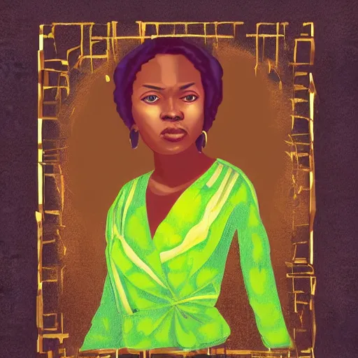 Prompt: a portrait of a character in a scenic environment by Nadine Ijewere