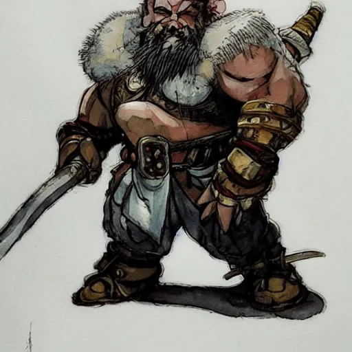 Image similar to Dwarf Barbarian, drawn by Yoji Shinkawa, water color, Dungeons and Dragons, Wizards of the Coast