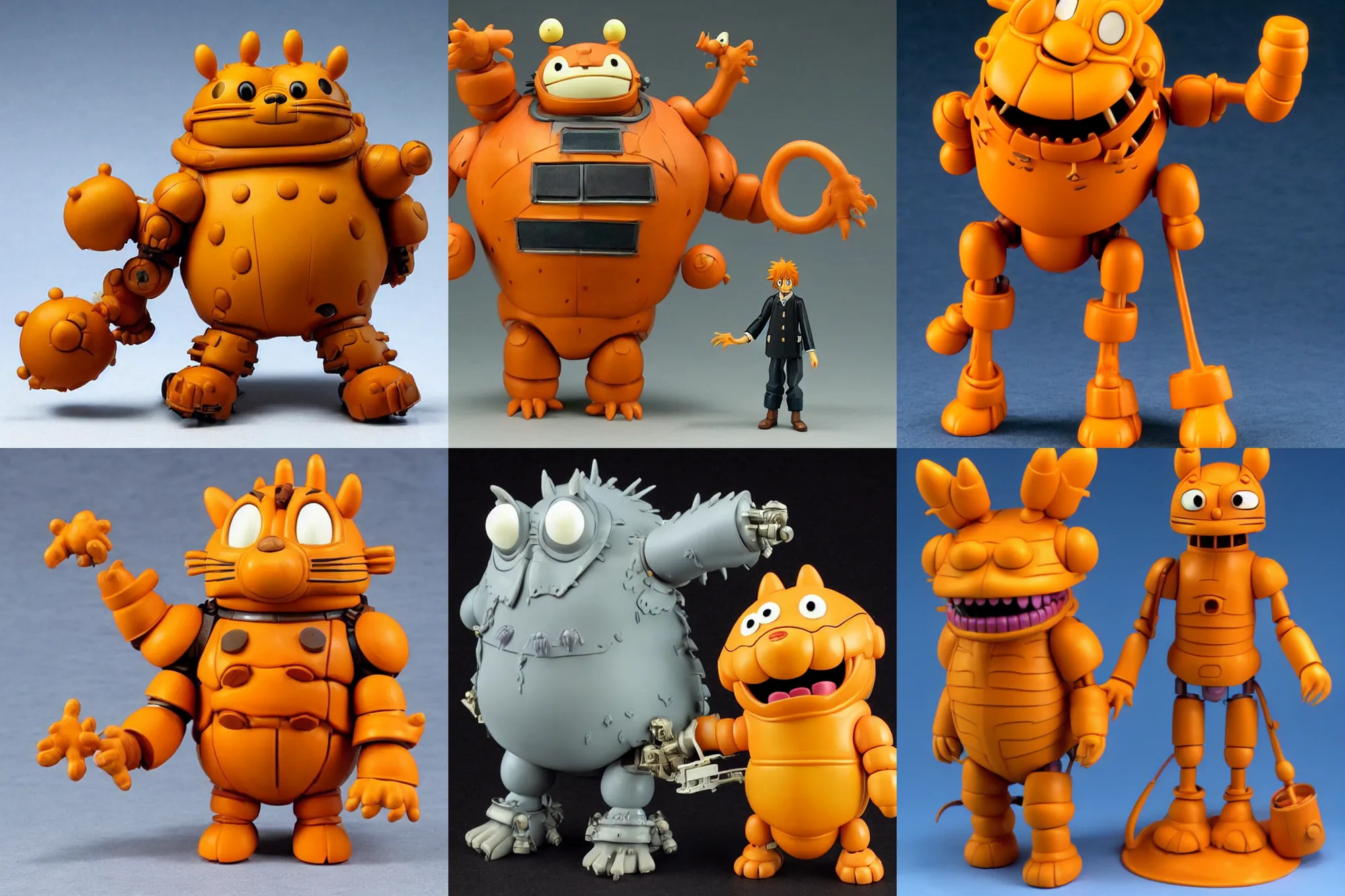 Prompt: A giant mechanized adorable Garfield from Studio Ghibli Howl's Moving Castle (2004) as a 1980's Kenner style action figure, 5 points of articulation, full body, 4k, highly detailed. award winning sci-fi. look at all that detail!