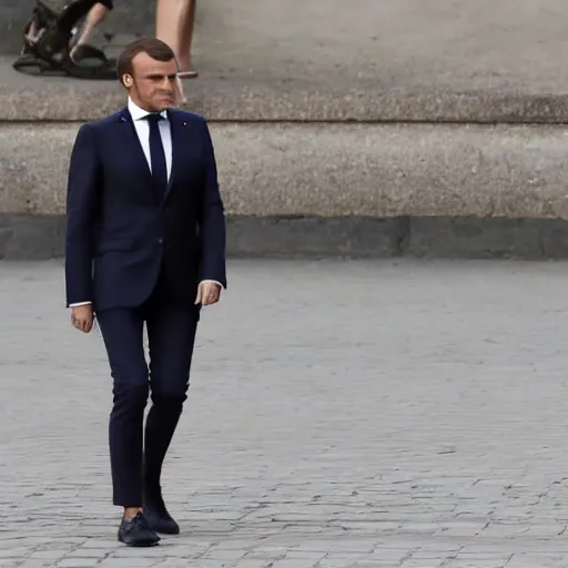 Prompt: French President Emmanuel Macron and Spongebob hanging out together, chilling