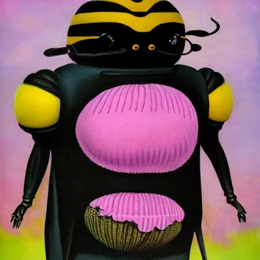 Image similar to giant bumblebee in the style of mark ryden