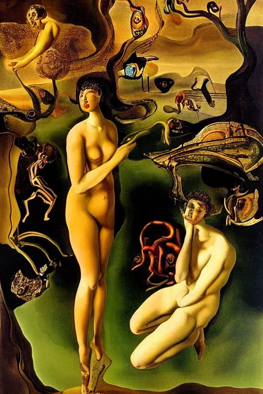 Image similar to Nymphs Listening to the Songs of Orpheus, oil painting by Salvador Dali