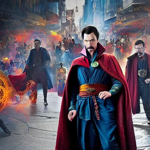 Image similar to a photo of Doctor Strange ((from Marvel)) asking for a bargain at the flea market, 8k UHD