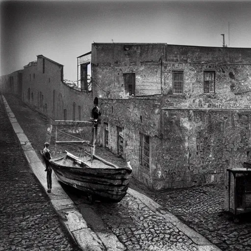 Prompt: josef koudelka realistic photography black and white grain