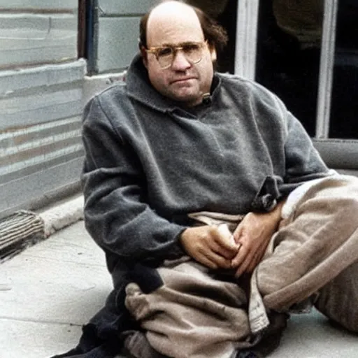 Prompt: George Costanza as a homeless man