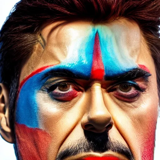 Prompt: tony stark wearking makup in the gay parade, 8k resolution, close-up shot, hyper-detailed