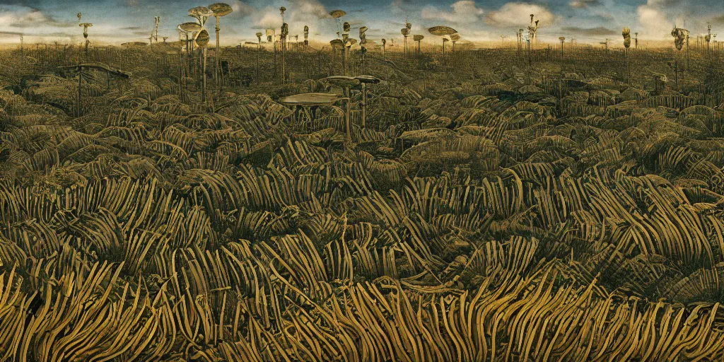 Image similar to Artwork of the Cinematic view of a diatoms forest by Giorgio de Chirico, Trending on artstation