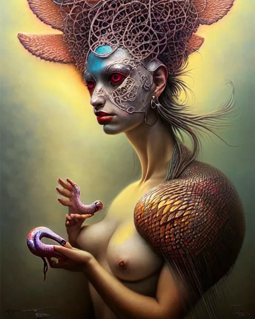 Image similar to a detailed portrait of dreampunk flamingo python hybrid mix beautiful! goddess by tomasz alen kopera and peter mohrbacher