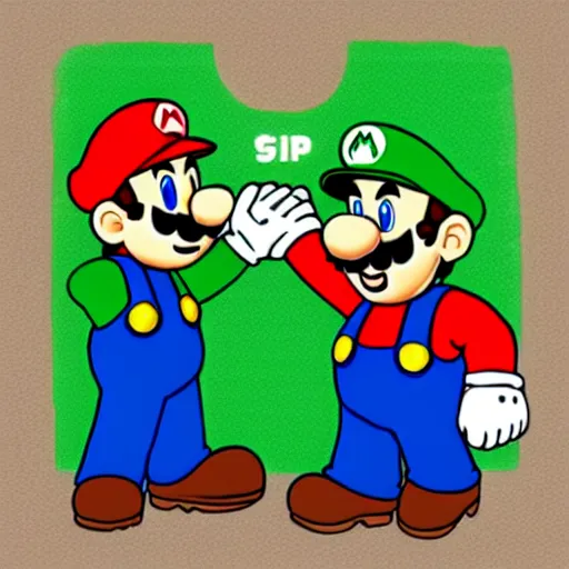 Prompt: Super Mario and Luigi high fiving