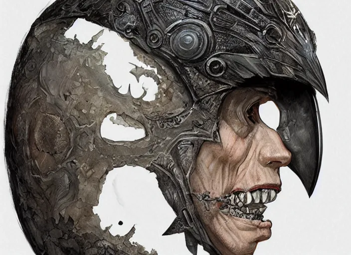 Prompt: portrait of raven themed helmet. concept art contest winner by h. r. giger and greg rutkowski ( 2 0 0 7 ).