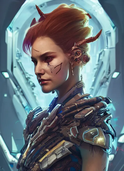 Image similar to symmetry!! portrait of cyberpunk alien empress in the style of horizon zero dawn, machine face, intricate, elegant, highly detailed, digital painting, artstation, concept art, smooth, sharp focus, illustration, art by artgerm and greg rutkowski and alphonse mucha, 8 k