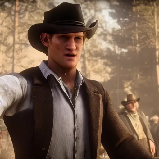 Image similar to Film still of Matt Smith, from Red Dead Redemption 2 (2018 video game)