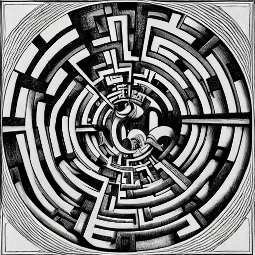 Image similar to the labyrinth of the minotaur as drawn by mc escher