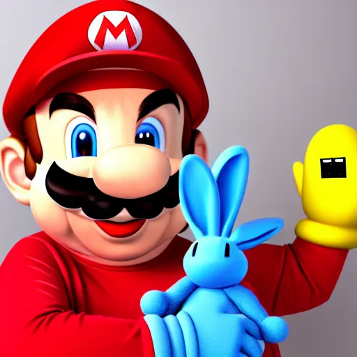 Image similar to real life big chungus dressed like mario, super mario with bunny ears, big chungus, fat bugs bunny, high resolution photo