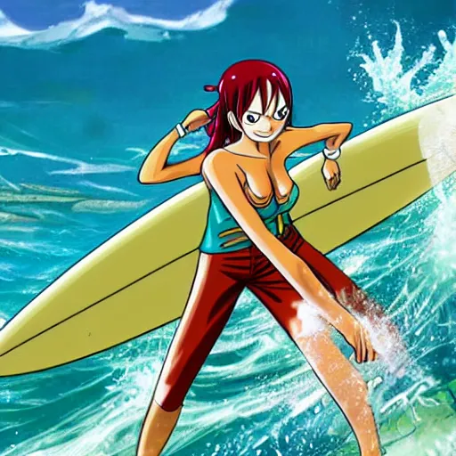 Image similar to Nami from one piece surfing