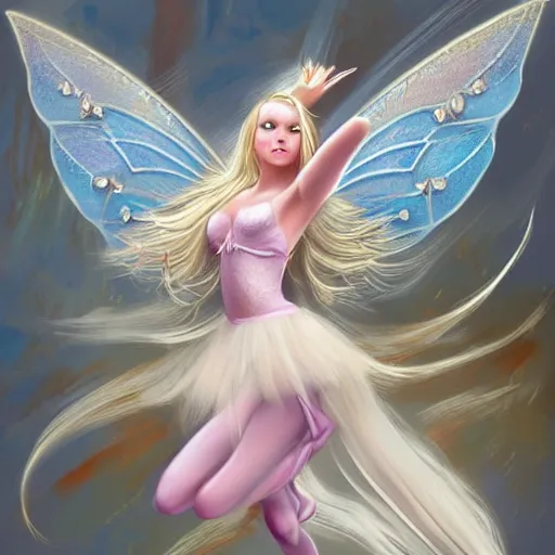 Image similar to blonde fairy ballerina, fantasy, highly detailed, digital painting, concept art, sharp focus