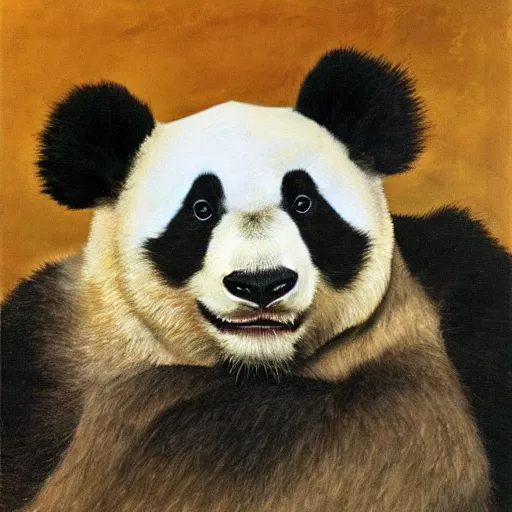 Image similar to oil painting portrait by lucien freud of a panda.