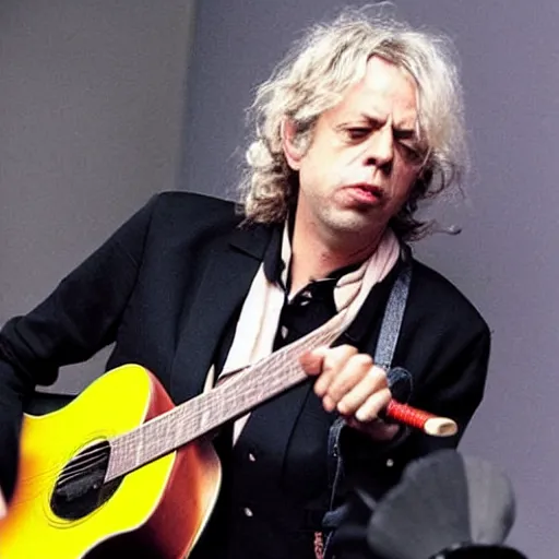 Image similar to bob geldof singing to a banana, concert photo