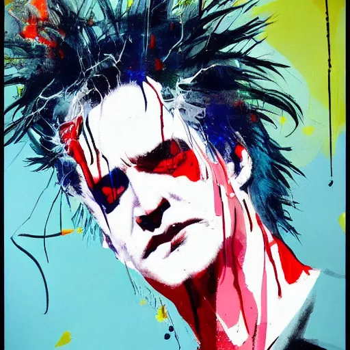 Prompt: Robert Smith as the Netflix DC The Sandman medium portrait by Ashley Wood, Yoji Shinkawa, Jamie Hewlett, 60's French movie poster, French Impressionism, vivid colors, palette knife and brush strokes, paint drips, Dutch tilt, 8k, hd, high resolution print