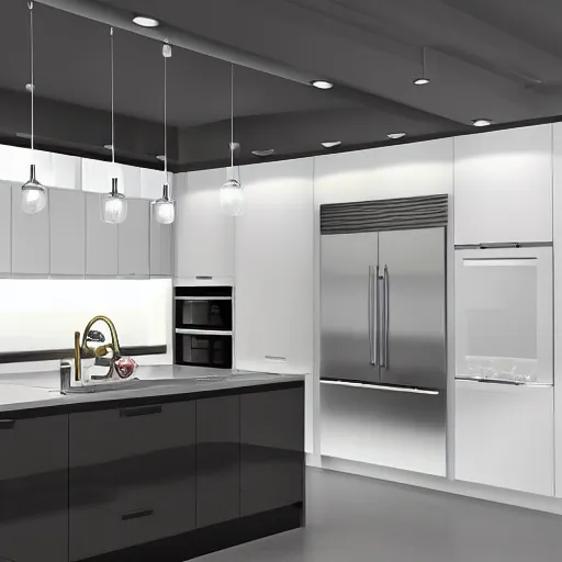 Image similar to modern kitchen with rgb led strip lighting, homes and gardens, super detailed render, award winning,