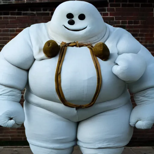 Prompt: the michelin man selling you on the idea of his new it start - up