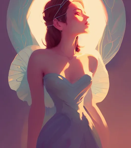 Prompt: portrait of a beautiful female fairy queen in complex and shiny dress by atey ghailan, by greg rutkowski, by greg tocchini, by james gilleard, by joe fenton, by kaethe butcher, dynamic lighting, gradient light blue, brown, blonde cream and white color scheme, grunge aesthetic