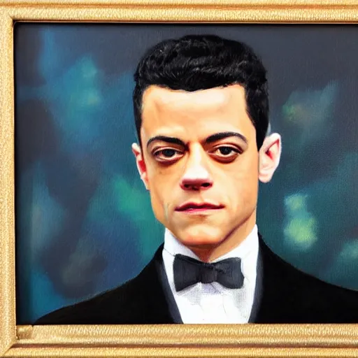 Image similar to oil painting of Rami Malek