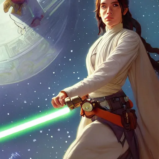 Prompt: cat girl as a jedi star wars by Stanley Artgerm Lau, greg rutkowski, thomas kindkade, alphonse mucha, loish, norman Rockwell