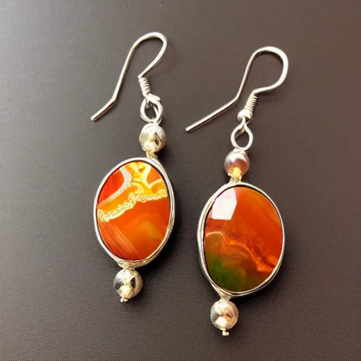 Image similar to jewelry design, jewelry display, a pair of phoenix agate earrings