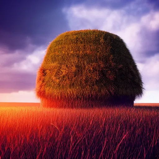 Image similar to haystack on a field, traditional hungarian landscape, dramatic lighting, beautiful, volumetric lighting, colorful, octane render