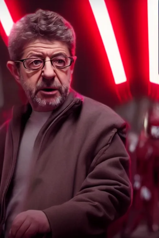 Image similar to [a still of Melenchon in the movie Star Wars, evil, 4k, HD, high quality]