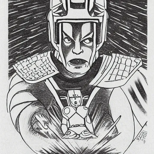 Image similar to Thor in a spaceship, ancient Japan drawing