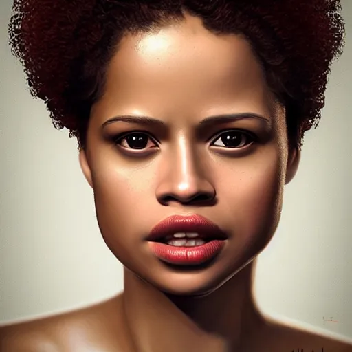 Image similar to hyperrealistic portrait of gugu mbatha - raw, photo realistic, dynamic lighting, artstation, poster, volumetric lighting, very detailed face, 4 k, award winning