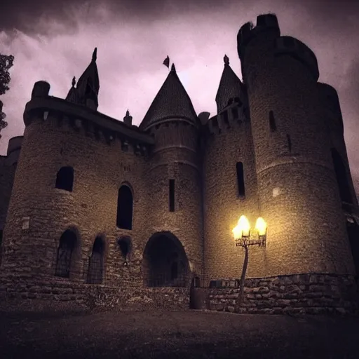 Prompt: castle made of ash, cinematic, realistic, dark, night, glow, goth,