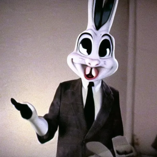 Image similar to Film still of Bugs Bunny in Twin Peaks (1990 TV Series, David Lynch), eerie, ominous, the black lodge (Twin Peaks)