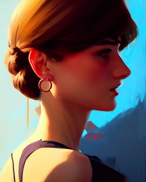 Image similar to stylized portrait by aykutmakut of an artistic pose, composition, young cute serious fancy lady, cinematic colors, realistic shaded, fine details, realistic shaded lighting poster by ilya kuvshinov, magali villeneuve, artgerm, jeremy lipkin and michael garmash and rob rey