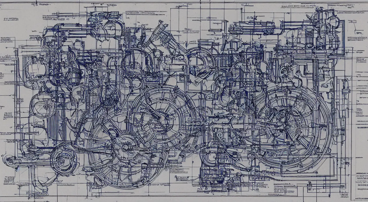 Image similar to blueprint schematics for the engine of a functioning time machine